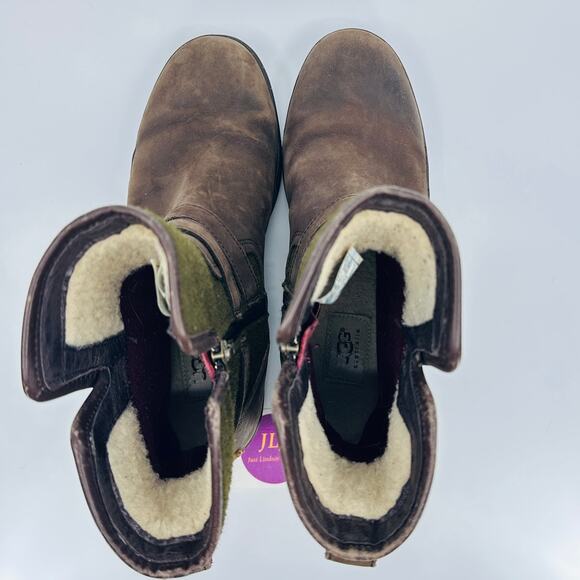 UGG Women's Simmens Brown Waterproof Leather Wool Lined Boots 1005269 Size 9 - Picture 11 of 13